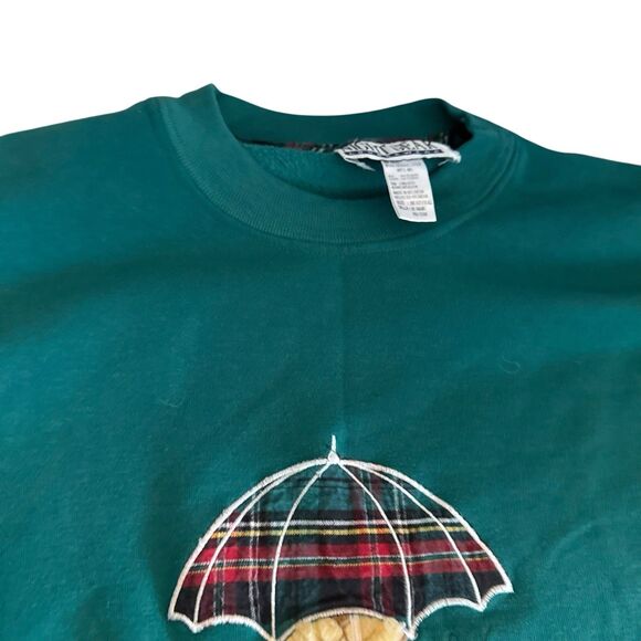 Vintage 90s Night Gear Sweatshirt Nightgown One Size Teddy Rain Bear Plaid Comfy - Picture 4 of 12